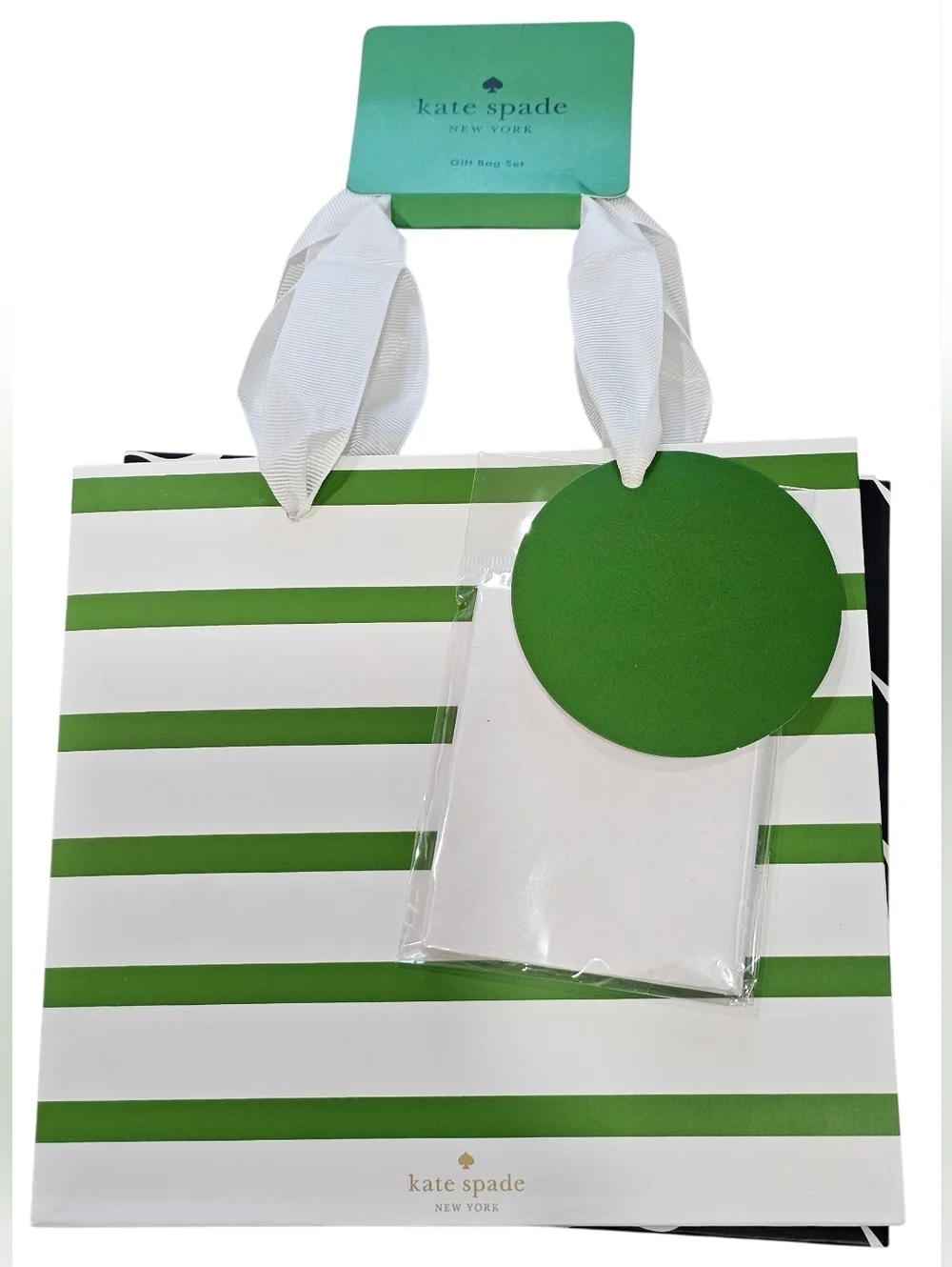 kate spade of New York, Striped & Bow Gift Bag Set in Pink, Black, Green, New.